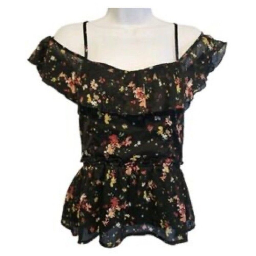 Abercrombie & Fitch Black Floral Top Womens S Whimsygoth Fairy Boho Summer Y2K